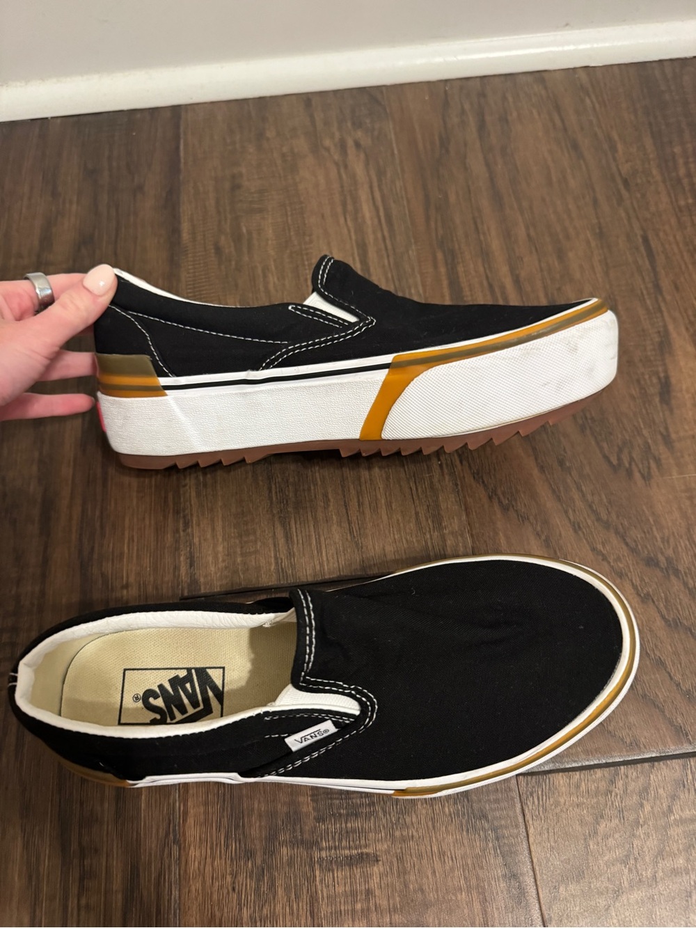 Vans Black Canvas Platform Slip-On with Tan Accent